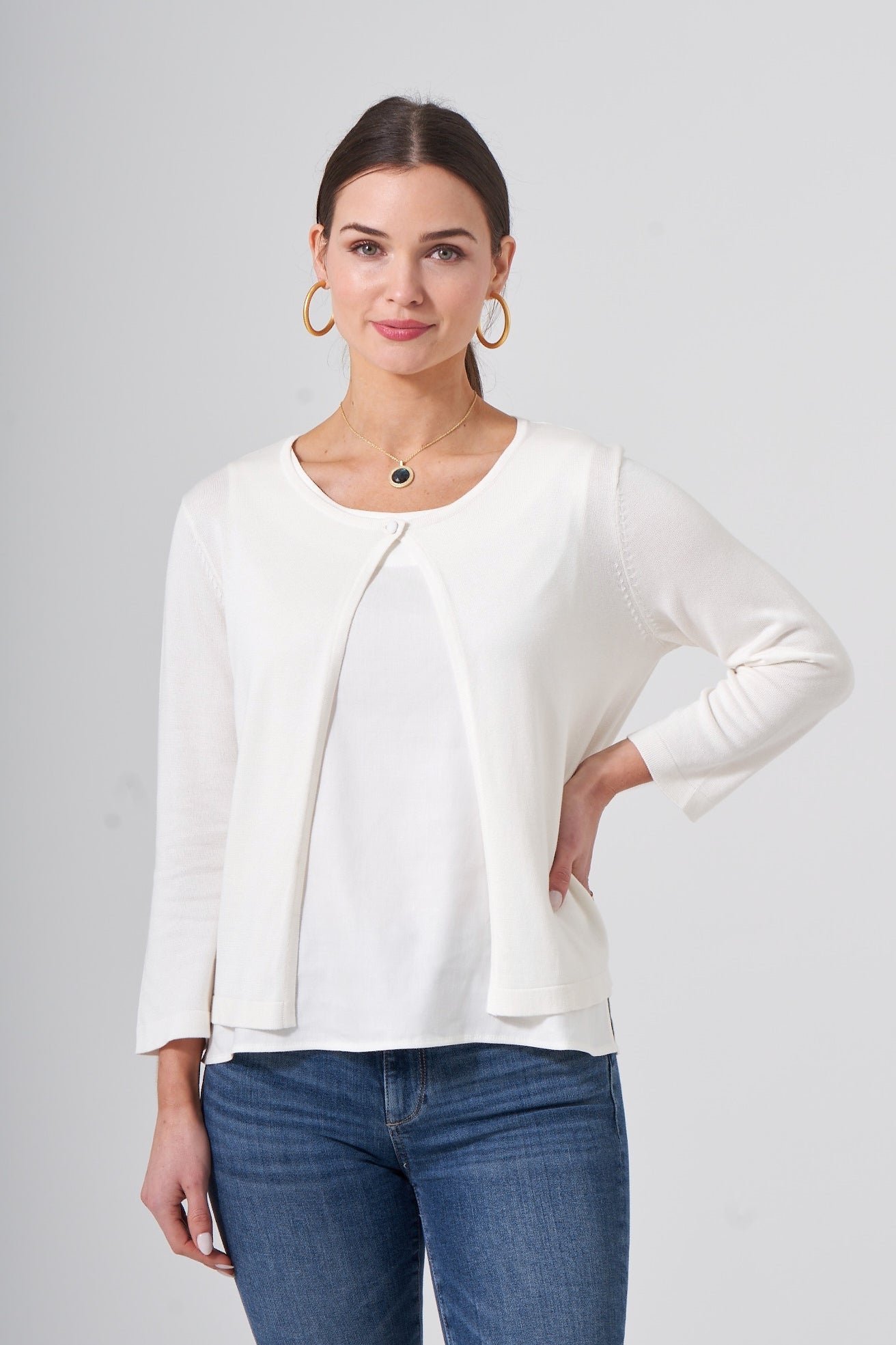 24" ¾ Sleeve One Button Crop Cardi