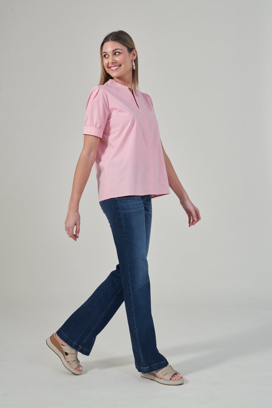 25” Short Sleeve Mandarin Collar Top