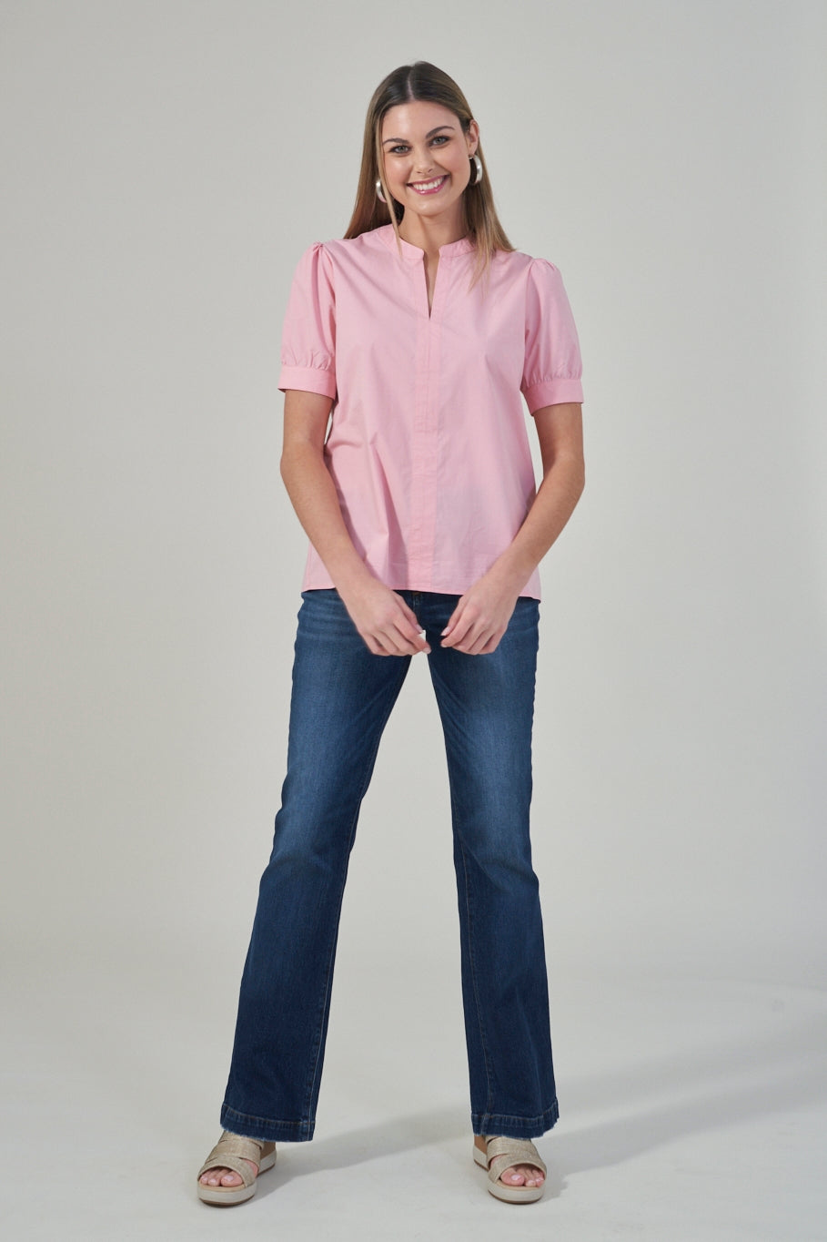 25” Short Sleeve Mandarin Collar Top