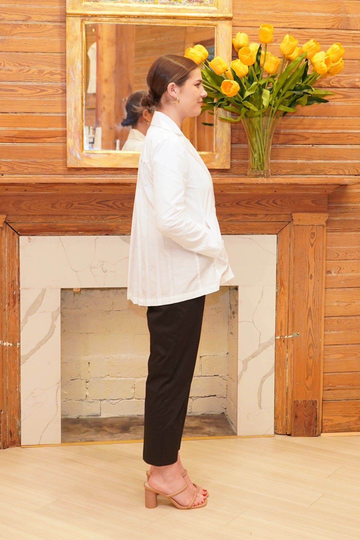 25" Double Breasted Jacket with Pleated Back