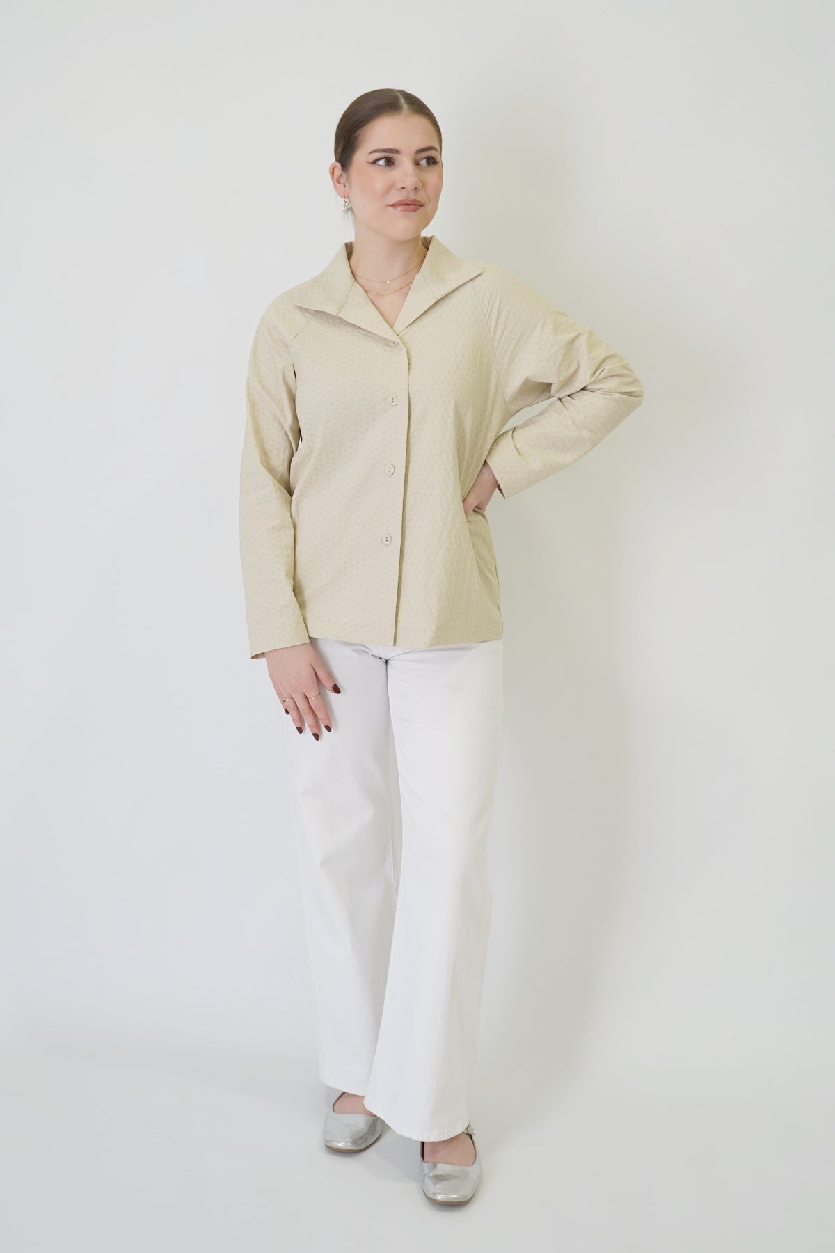 25" Beige Button Blouse