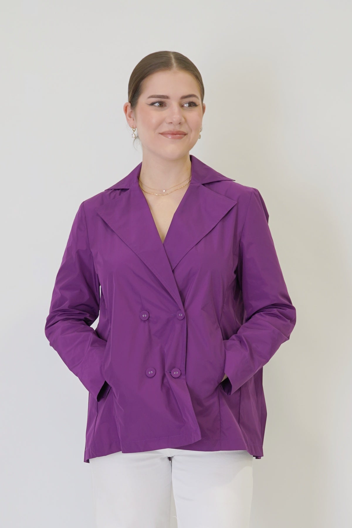 25" Double Breasted Jacket with Pleated Back