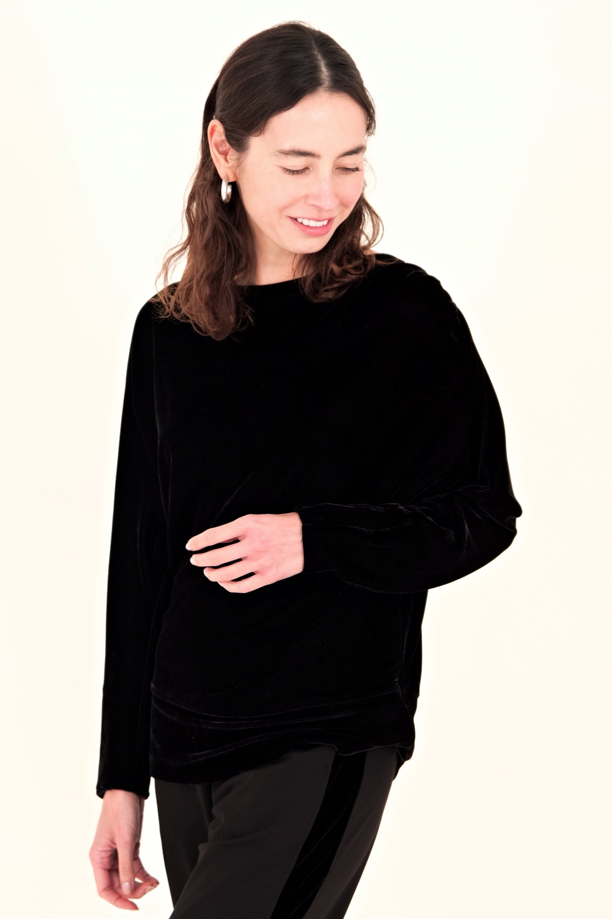 23" Velvet Dolman Top with Asymmetrical Hem