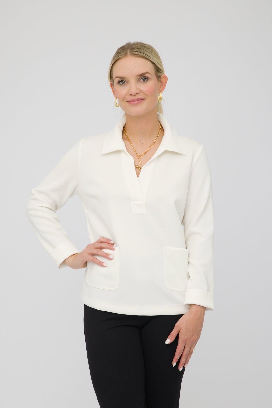 25" Long Sleeve Scuba Crop Polo