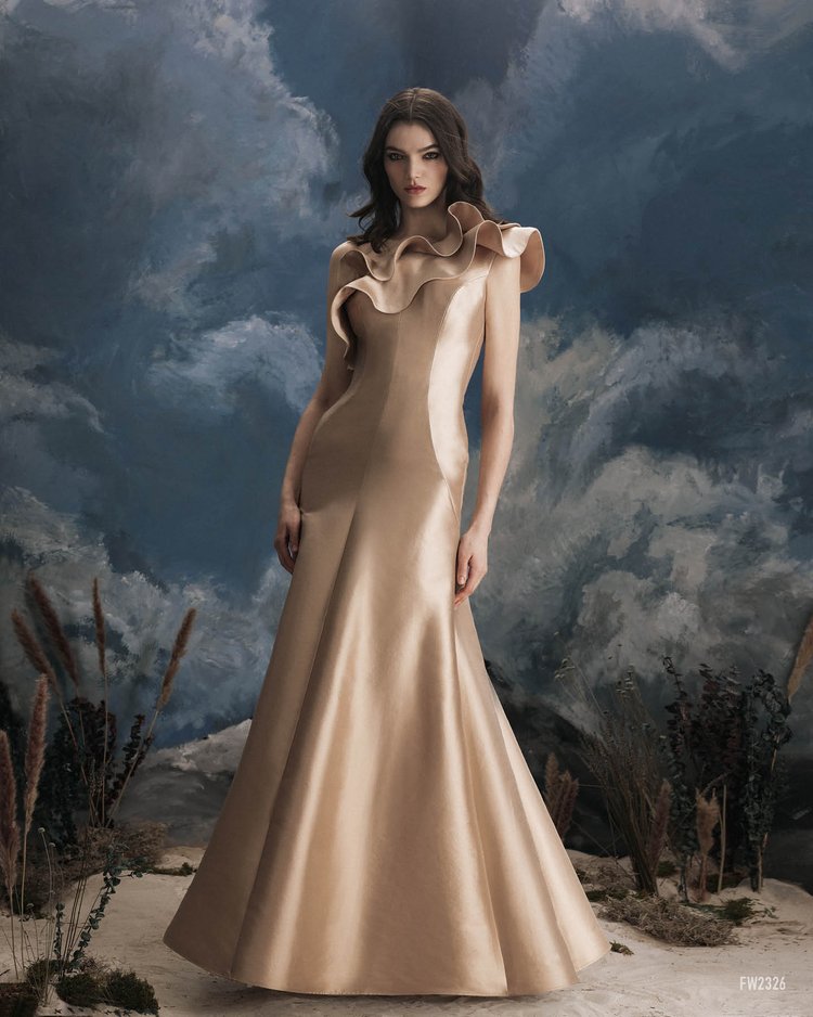 One-Shoulder Silk Wool Gown