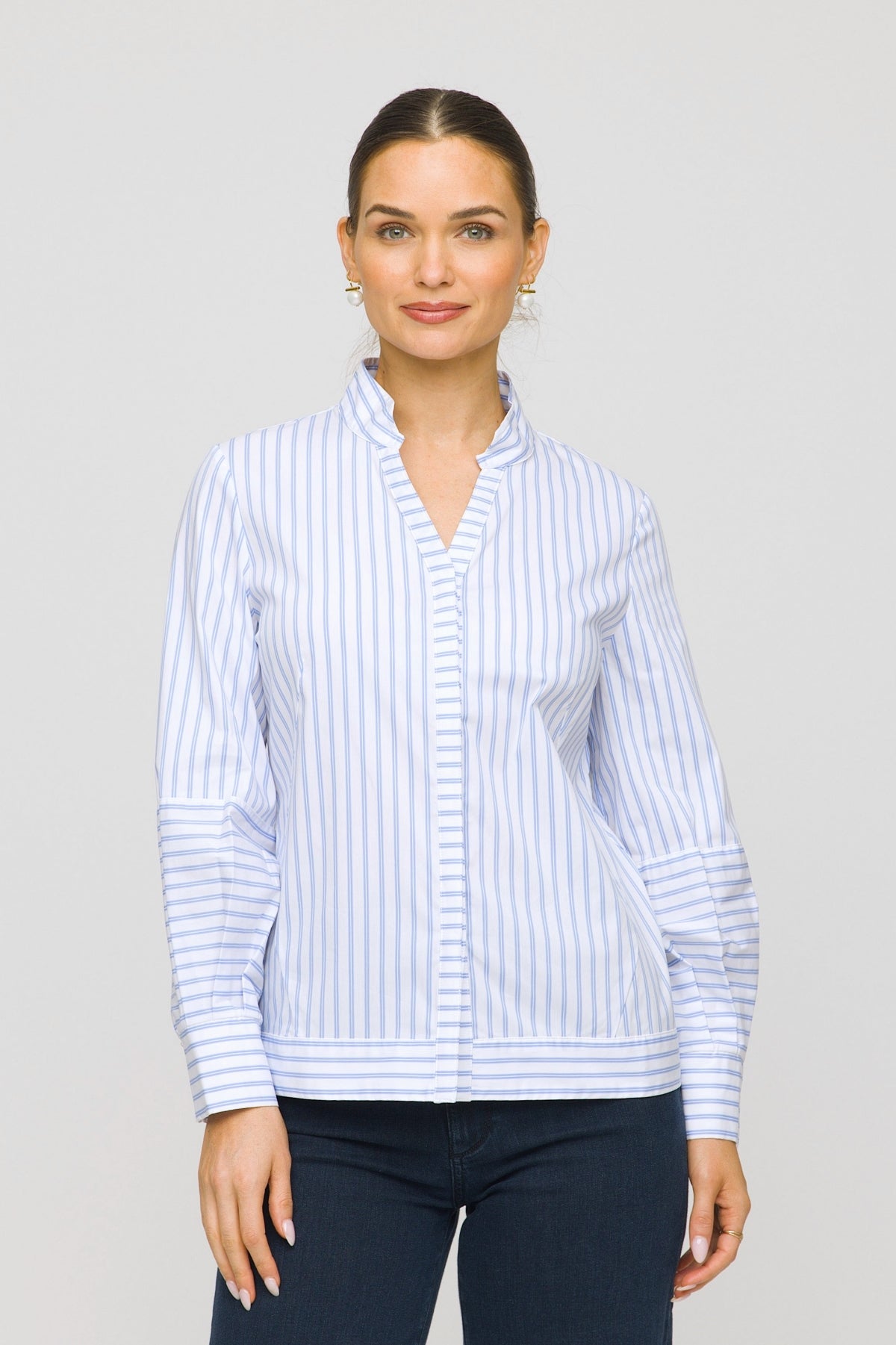 25" Mandarin Collar Blouse with Poet Sleeve