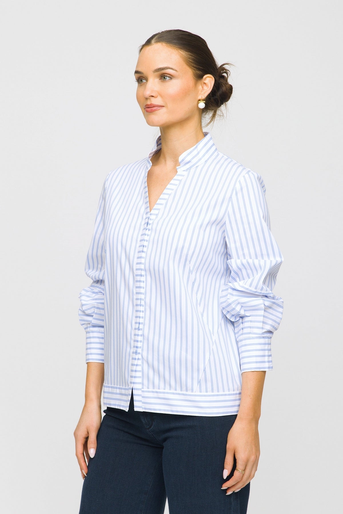 25" Mandarin Collar Blouse with Poet Sleeve