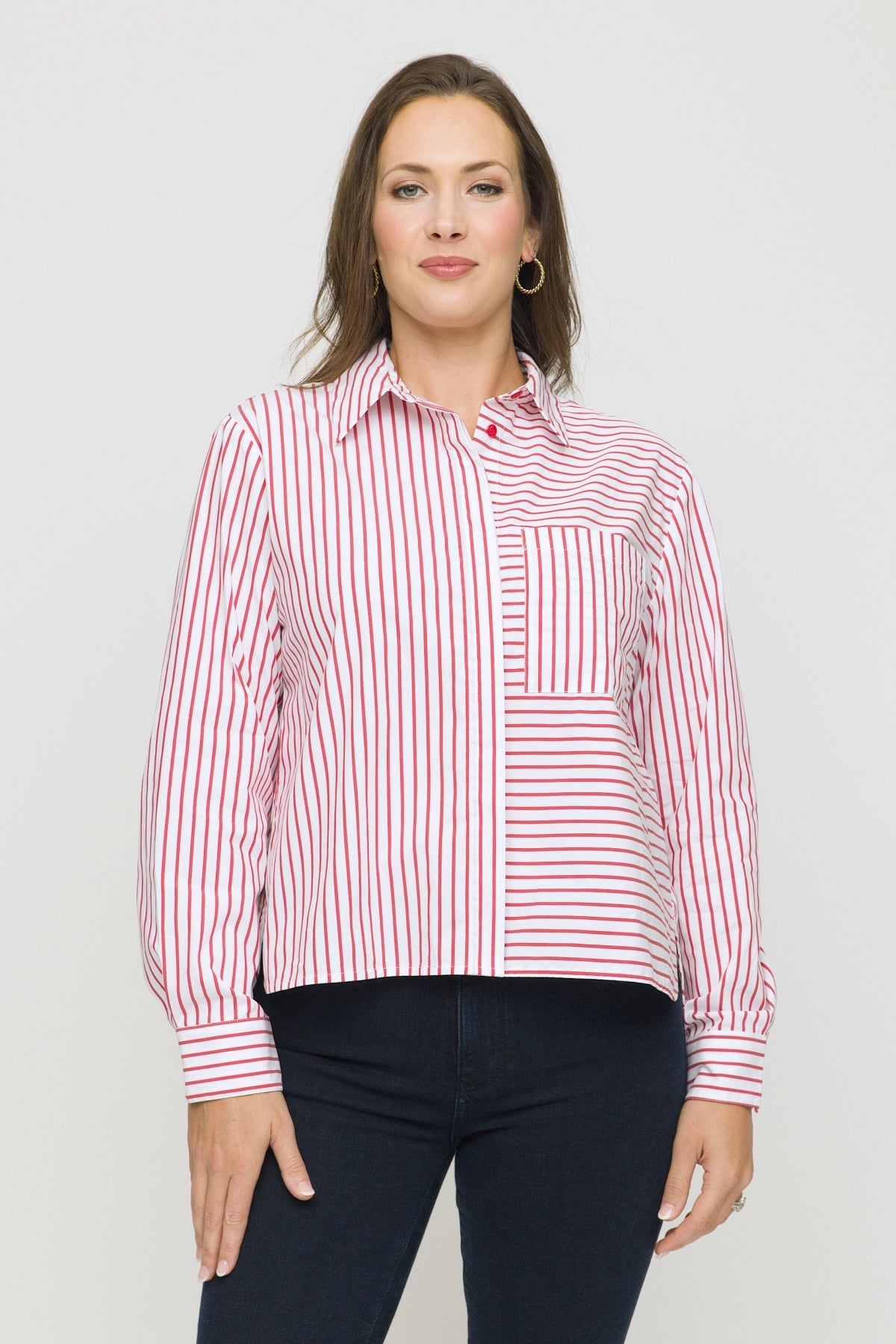 25" Alternating Stripe Blouse with Pocket