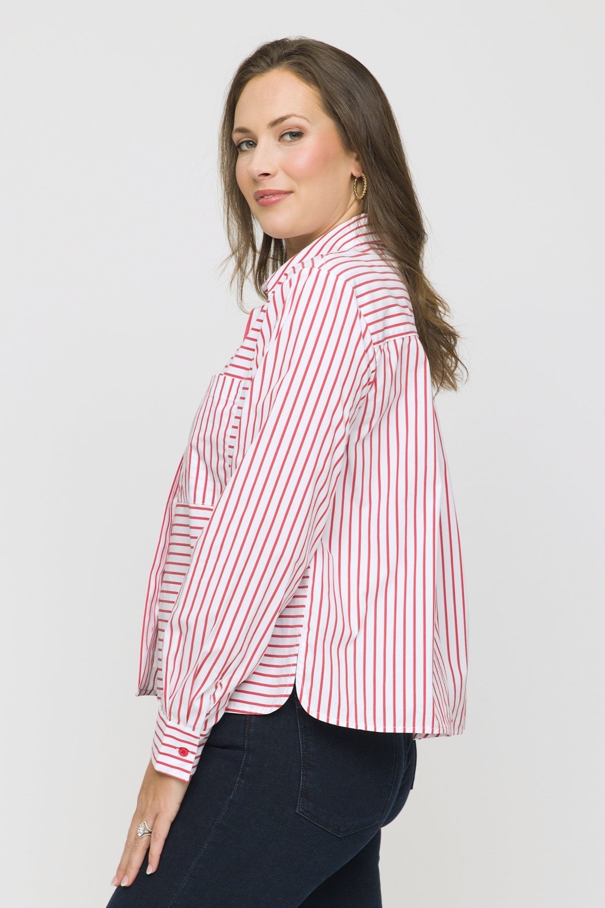 25" Alternating Stripe Blouse with Pocket