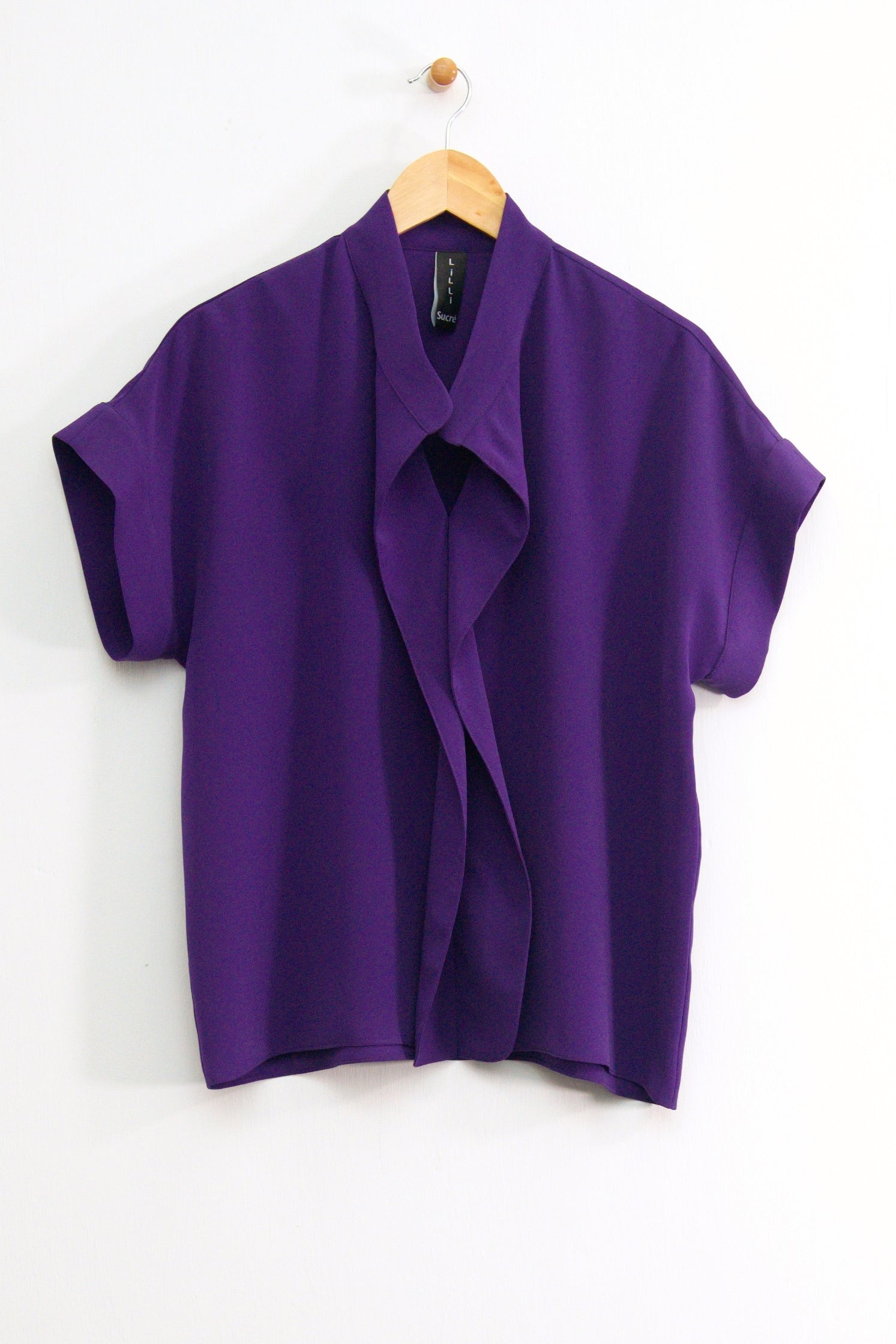 25" Oversized Short Sleeve Cascading Collar Blouse