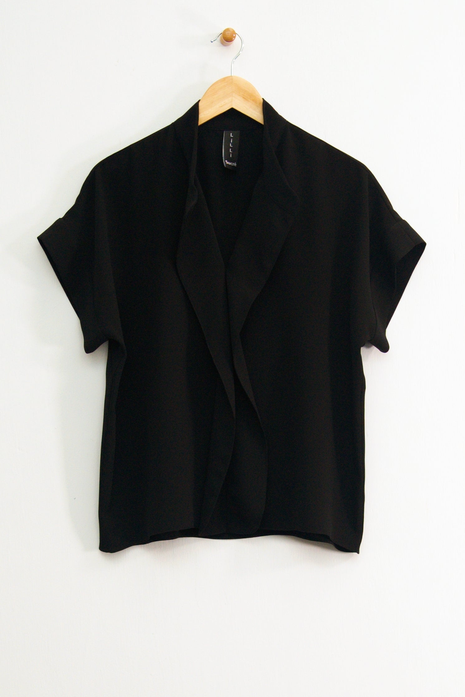 25" Oversized Short Sleeve Cascading Collar Blouse