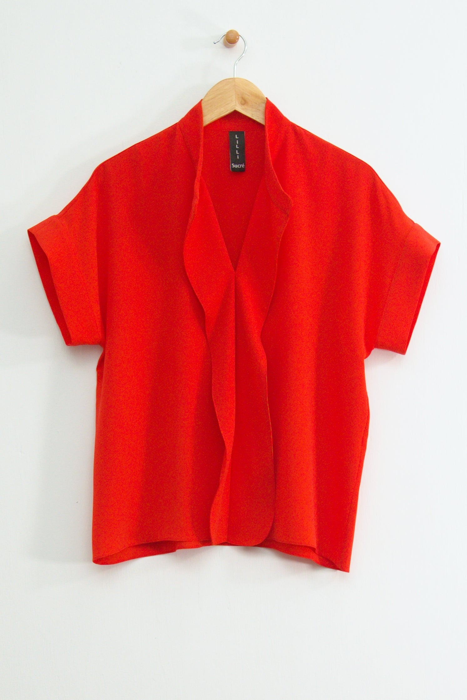 25" Oversized Short Sleeve Cascading Collar Blouse