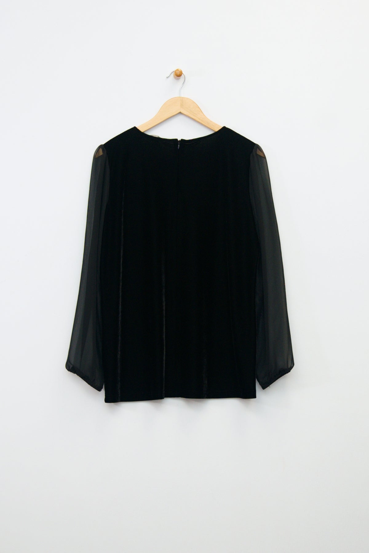 25" Velvet Scoop Neck Top with Sheer Sleeves