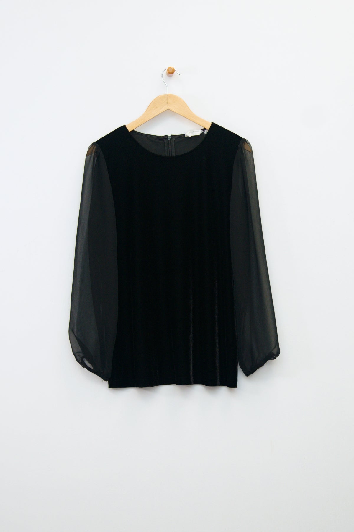 25" Velvet Scoop Neck Top with Sheer Sleeves