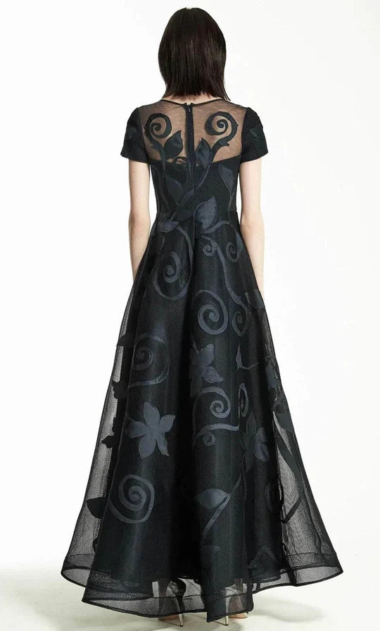 Short Sleeve Flower Detail Gown